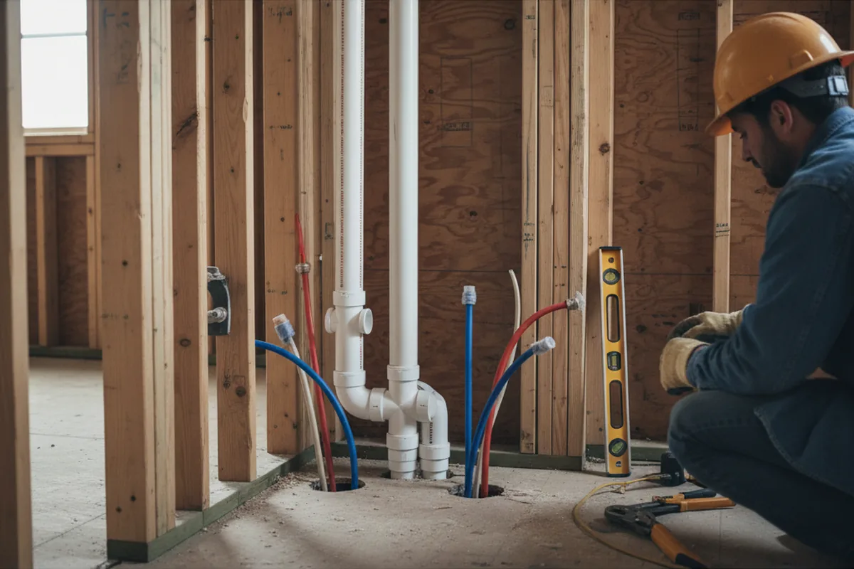 Drain and supply rough-in during Sump Pump Repair in Suitland